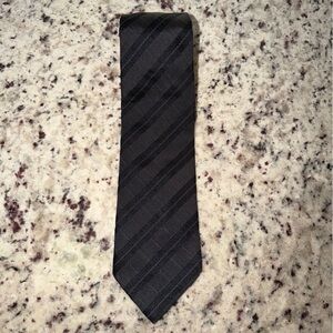 Stafford Executive Tie Made In Italy Black Stripe Gray Diagonal Silk Vintage Geo